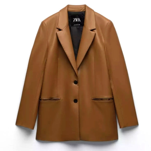 Zara Jackets & Blazers - NWT camel vegan leather blazer
